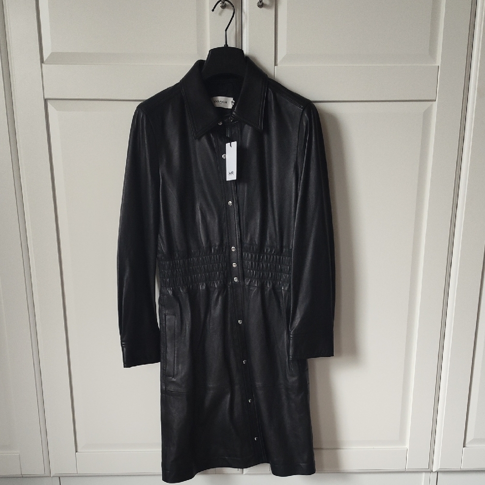 Coach Smocked Leather Dress